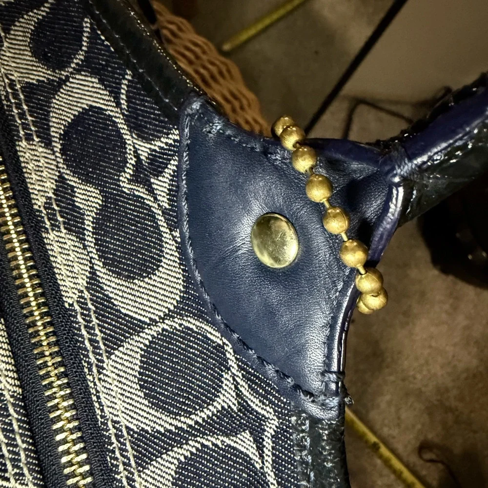 Coach Bleecker Signature Canvas Jacquard Tote Bag Navy Leather Trim Vintage Y2K - Picture 15 of 15